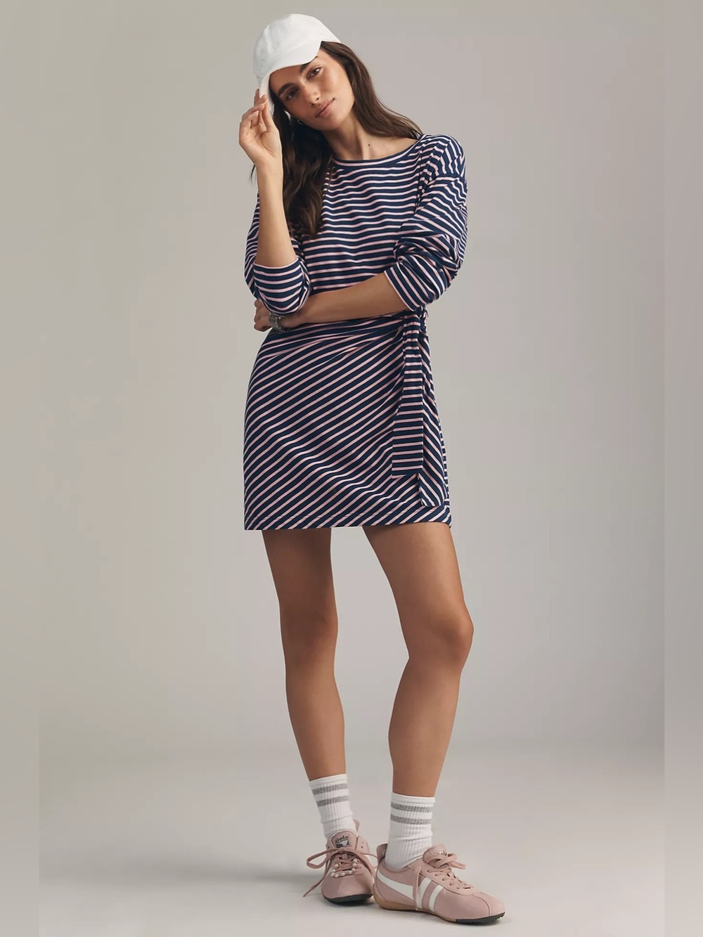 Daily Practice Striped Long-Sleeve Mini Dress Blue Pink Size Medium
